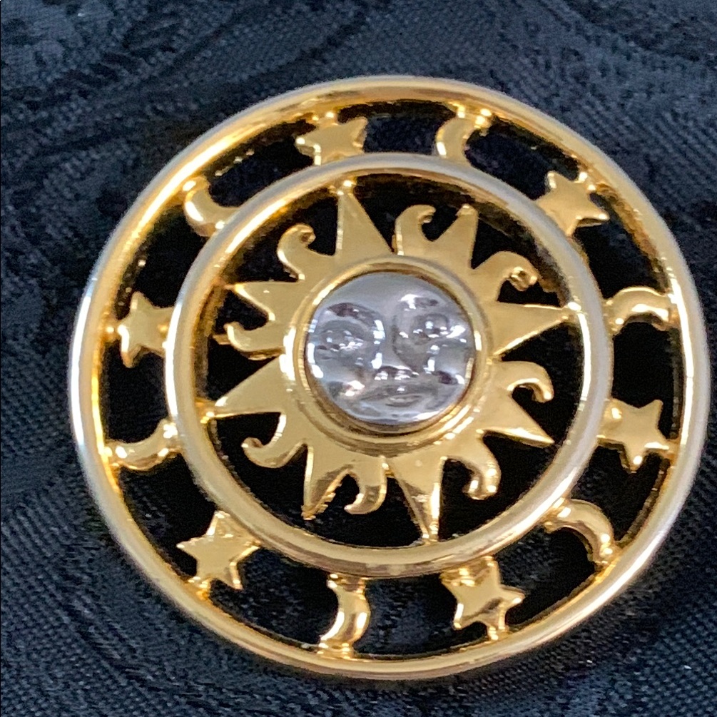 Celestial Sun And Moon Brooch In Gold And Silver Tones